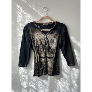 Bluecanyon Clothing Y2K Grunge Vintage Half-Sleeve Acid Wash Graphic Henley